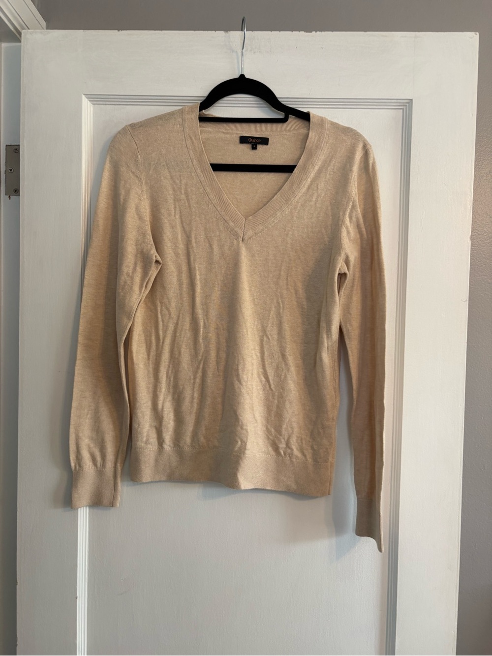 Quince Women's V-neck Lightweight Heater Oatmeal Sweater Size Small